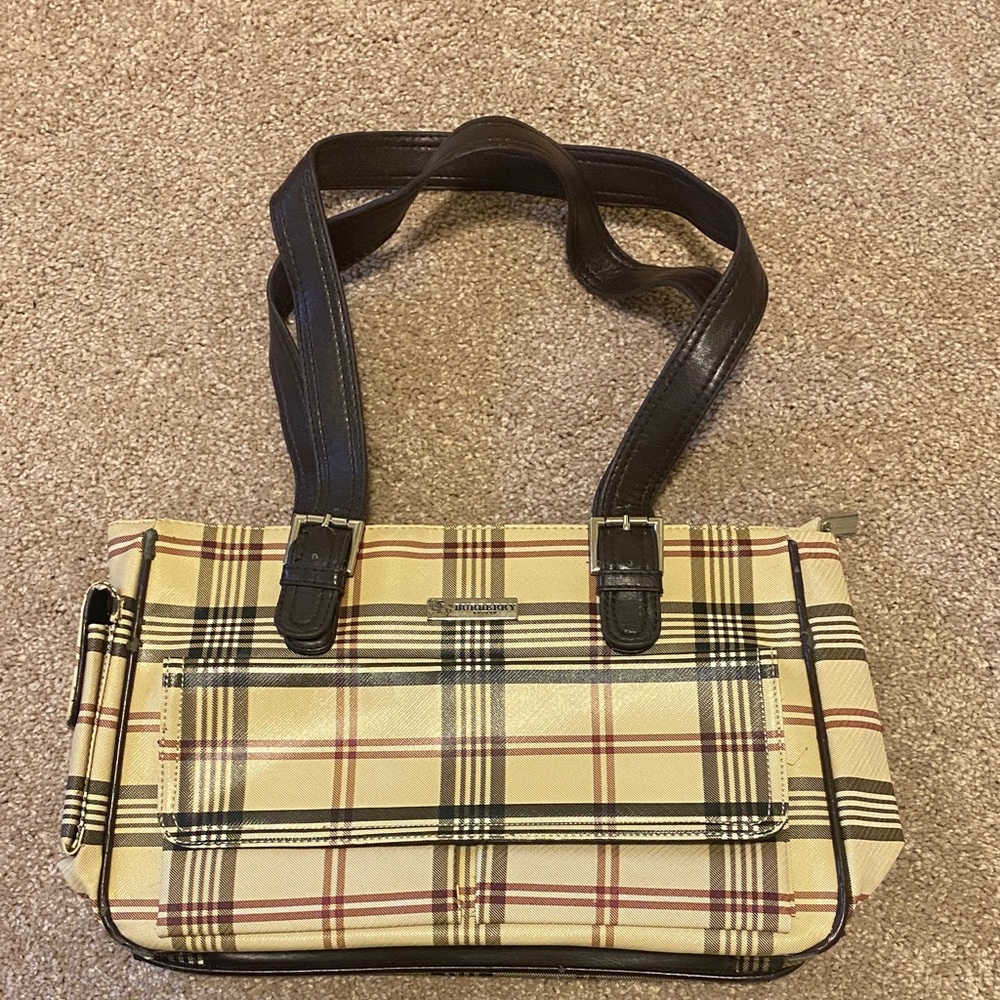 Burberry Cream and Brown Check Shoulder Bag